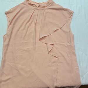 New York & Company Peach Mock Neck Ruffle Sleeveless Blouse XL NWT